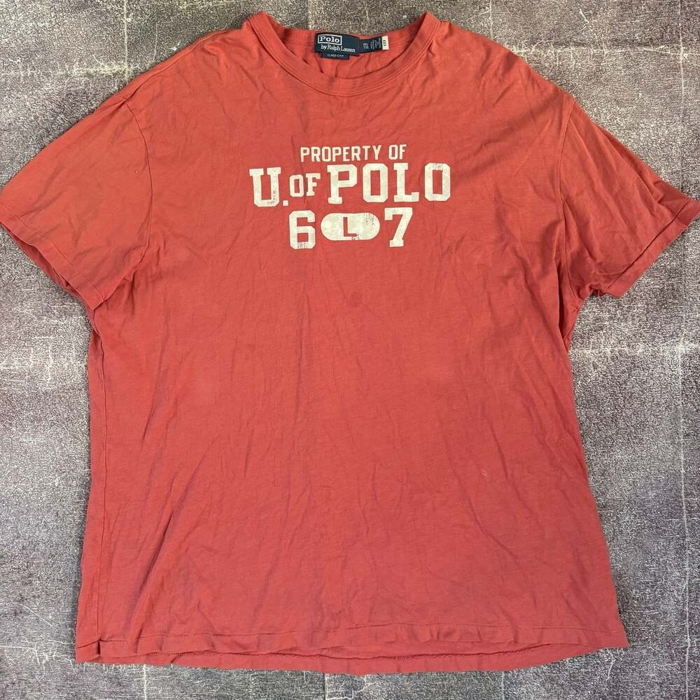 Men's Polo Ralph Lauren Classic Fit Pink White Graphic T Shirt Tee Sz 2XL XXL